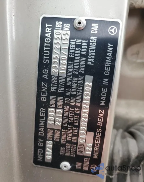 1986 Mercedes-Benz 420 Sel из США, поврежденный, VIN WDBCA35D2GA246302